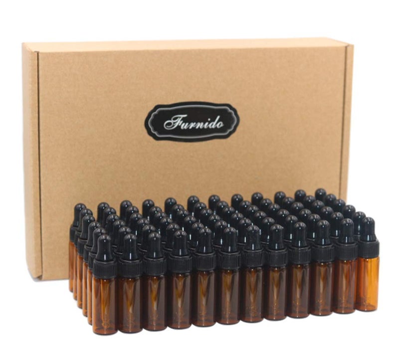 Furnido 5ml(1/6oz) Amber Glass Dropper Bottle, Empty Essential Oil Eye Dropper Bottles With Pure Glass Pipette For DIY Aromatherapy Colognes Perfume Liquid Sample Blends - Business Pack of 72 - Image 1